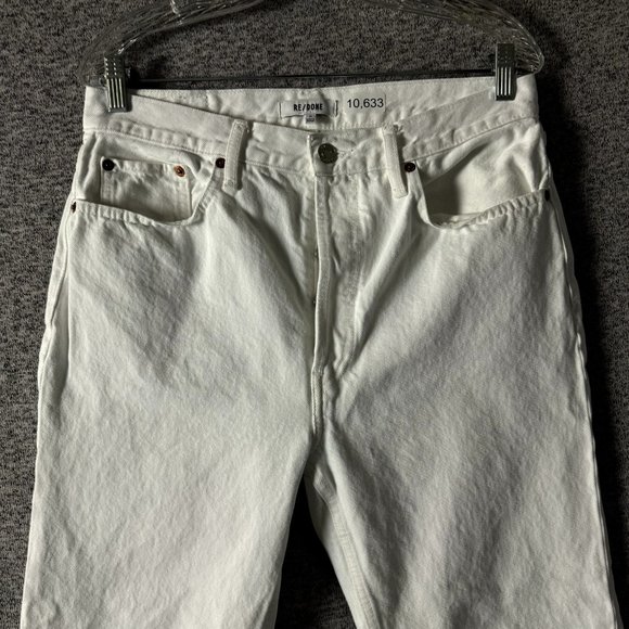 Re/Done Women's Size 30 White High Waist 70's Stovepipe Straight Leg Crop Jeans - Picture 3 of 11